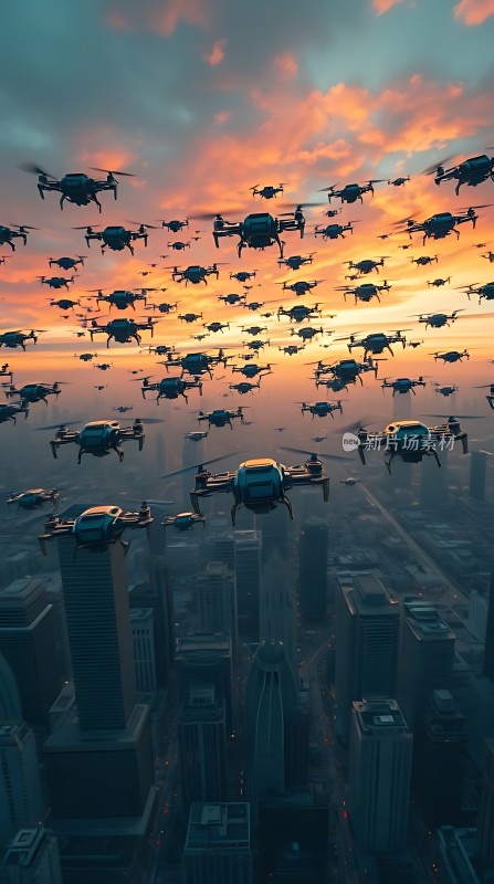 无人机编队飞越城市天际线