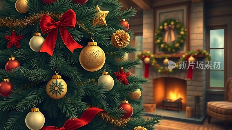 温馨圣诞树下的温暖家园