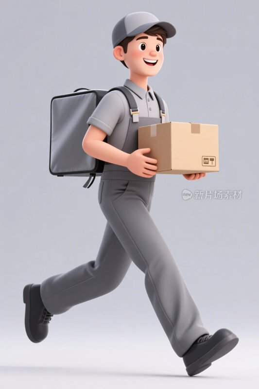 配送员抱纸箱插画