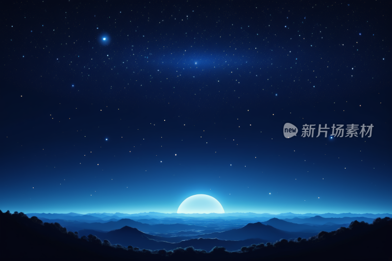 星星月亮山脉的夜空高清背景纹理图片