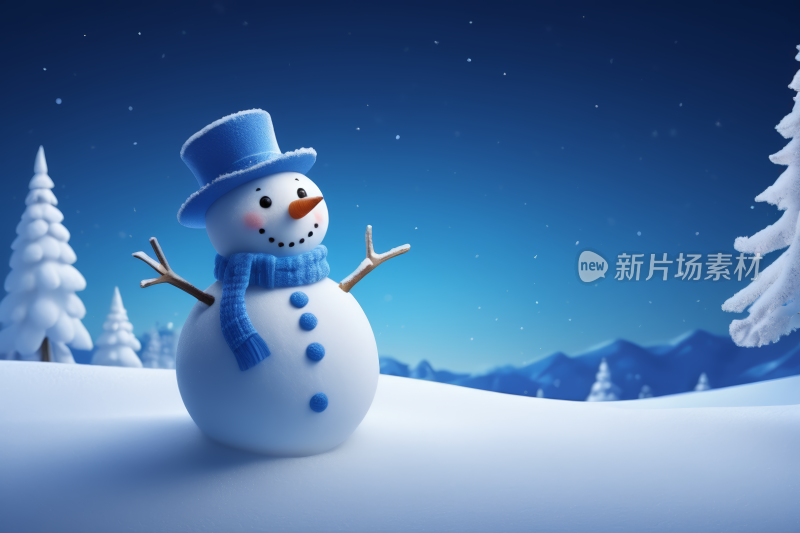 一个雪人站在雪地里高清背景纹理图片