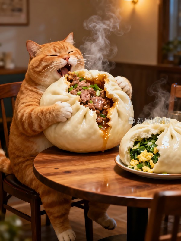 橘猫大快朵颐吃包子