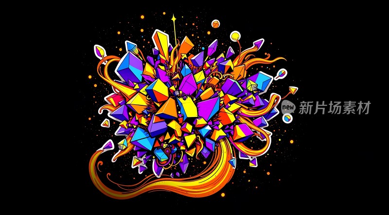 新片场素材多彩几何爆炸艺术