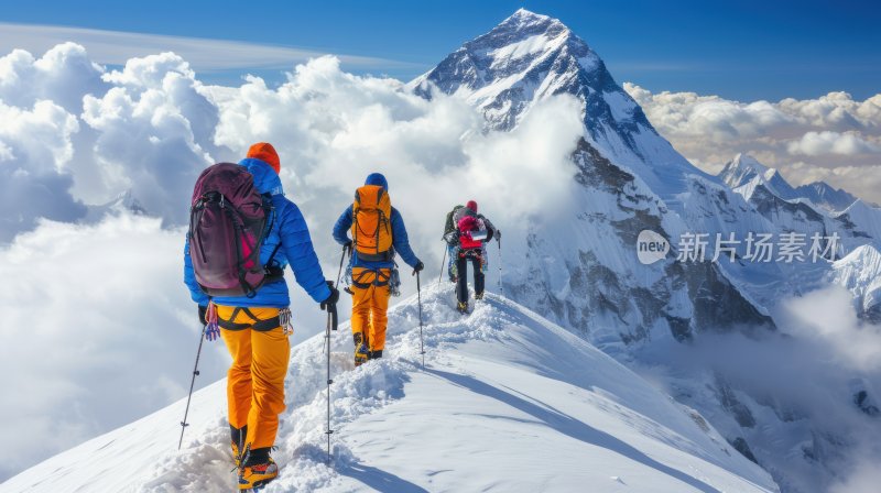 励志团队攀登勇往直前徒步梦想登顶雪山