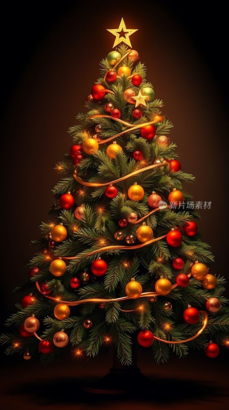 圣诞树上的星星与彩球