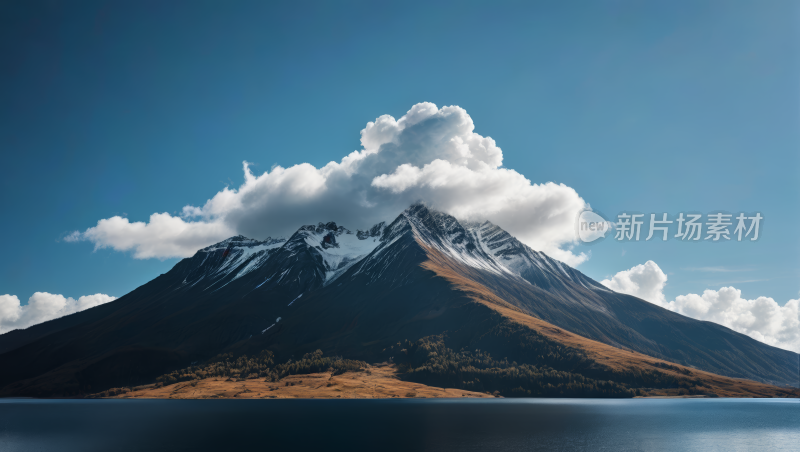 一座有湖的高山清风景图片