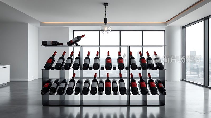 现代酒窖红酒展示架城市景观尽收眼底