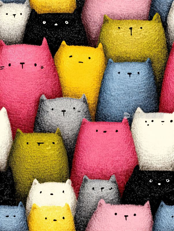 多彩猫咪插画图案