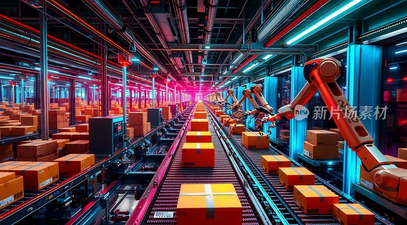 智能物流中心机器人与传送带协同工作