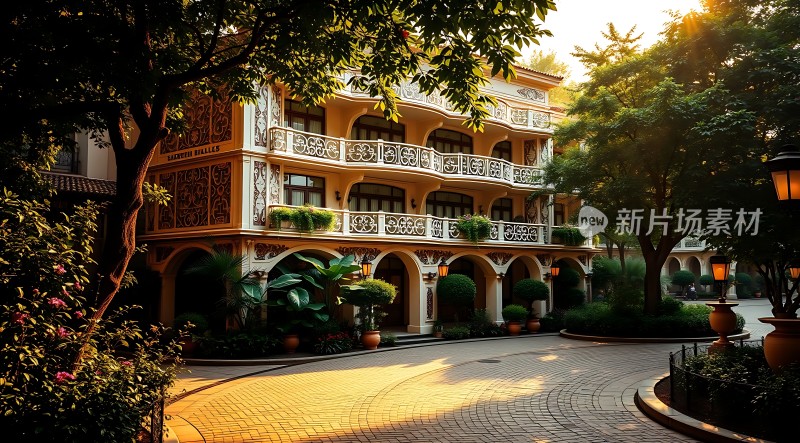 阳光下的欧式建筑园林景观