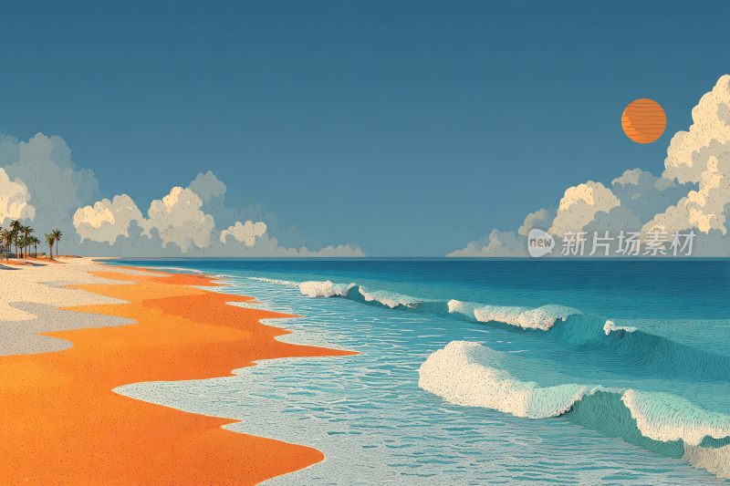 海边日落插画风景