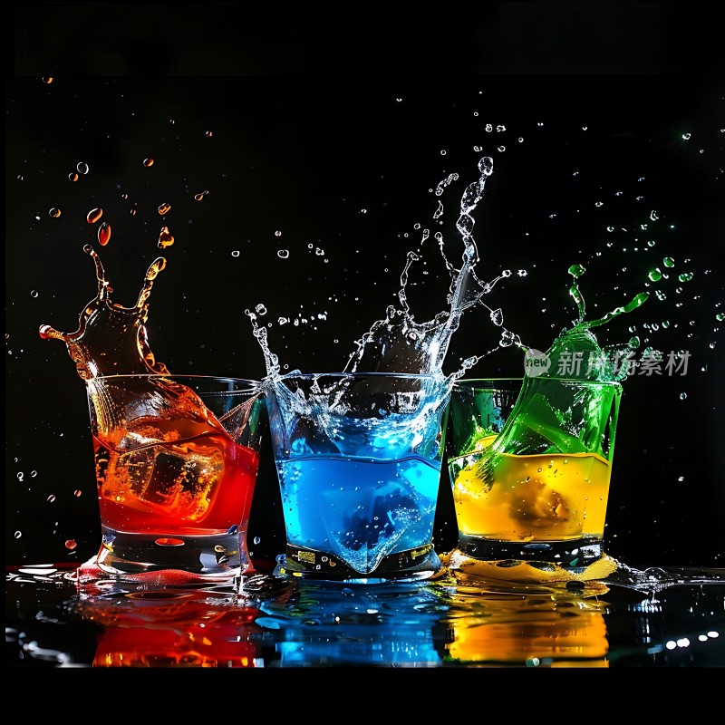 色彩缤纷的饮料溅起的水花