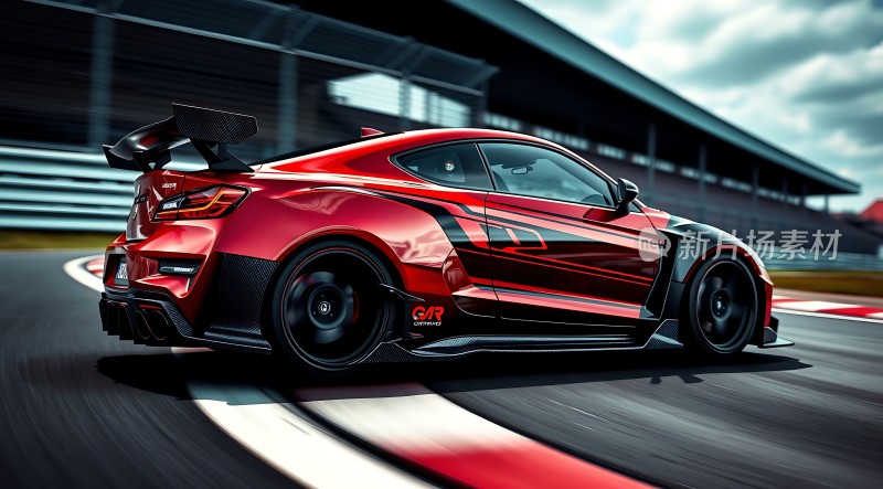 红色赛车疾驰赛道性能卓越动感十足！