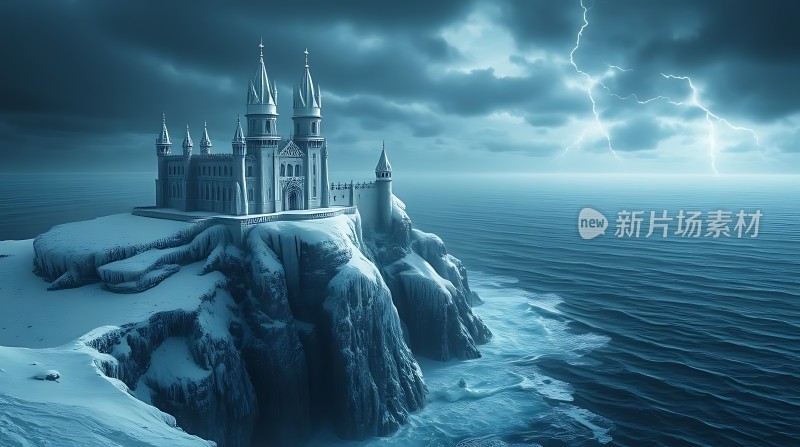 冰雪城堡悬崖峭壁闪电雷鸣