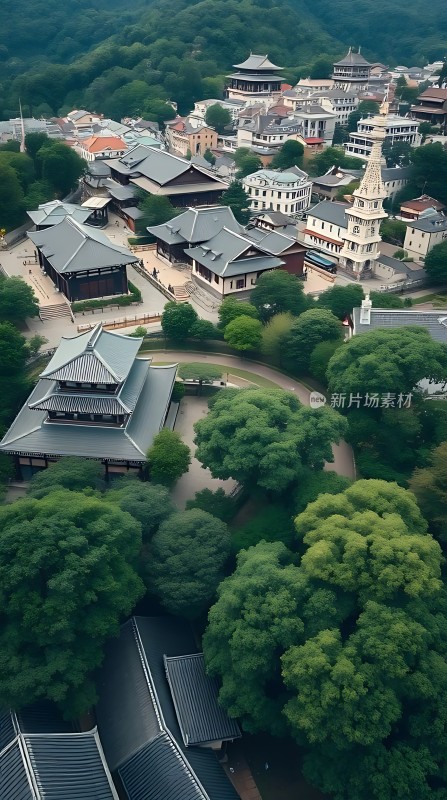 古色古香建筑群绿树环绕风景如画
