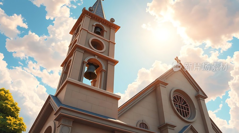 阳光下的钟楼教堂