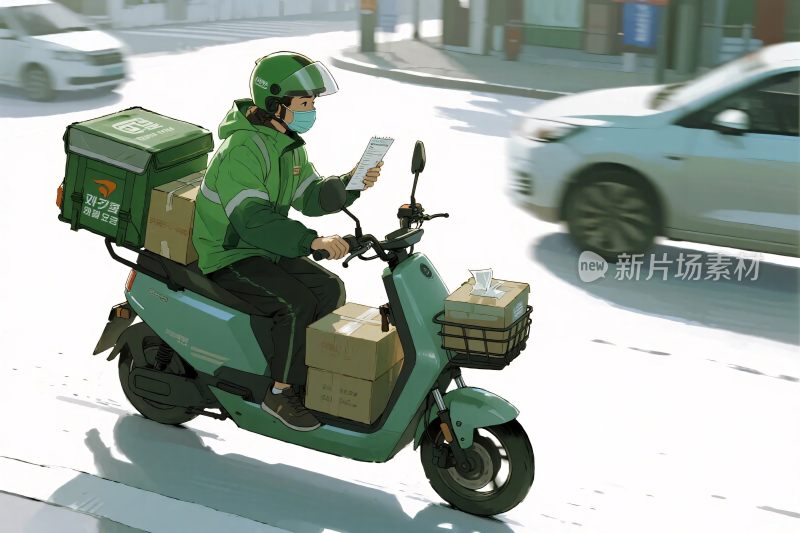 外卖配送员电动车骑行