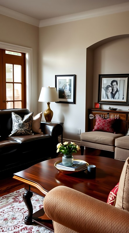 温馨客厅舒适沙发精美装饰和谐氛围