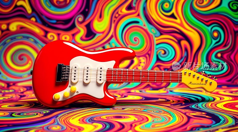 红色吉他炫彩背景
