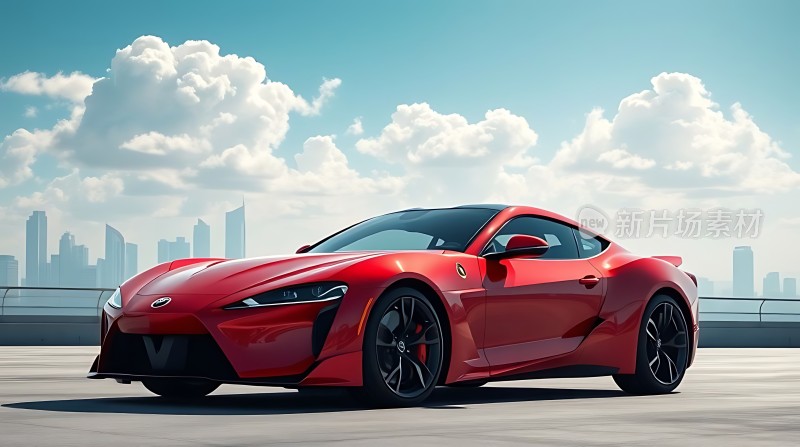 红色跑车城市天际线