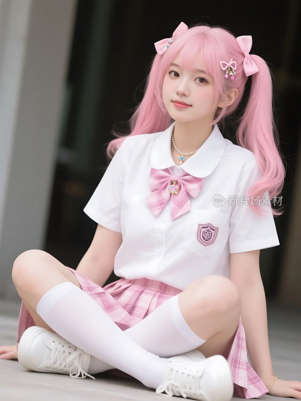 粉色长发少女日系制服风格清新可爱