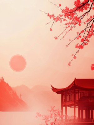 红梅掩映下的亭台楼阁 中式庭院的诗意画境 红梅掩映下的亭台楼阁 中式庭院的诗意画境