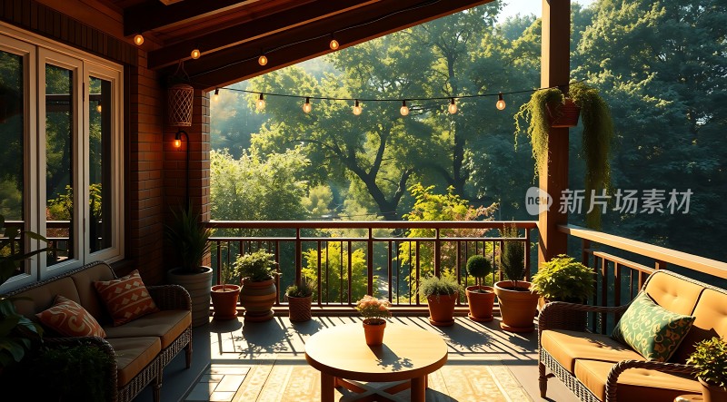 阳光下的温馨露台绿意盎然舒适宜人