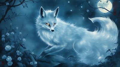 冰蓝月光下的雪狐