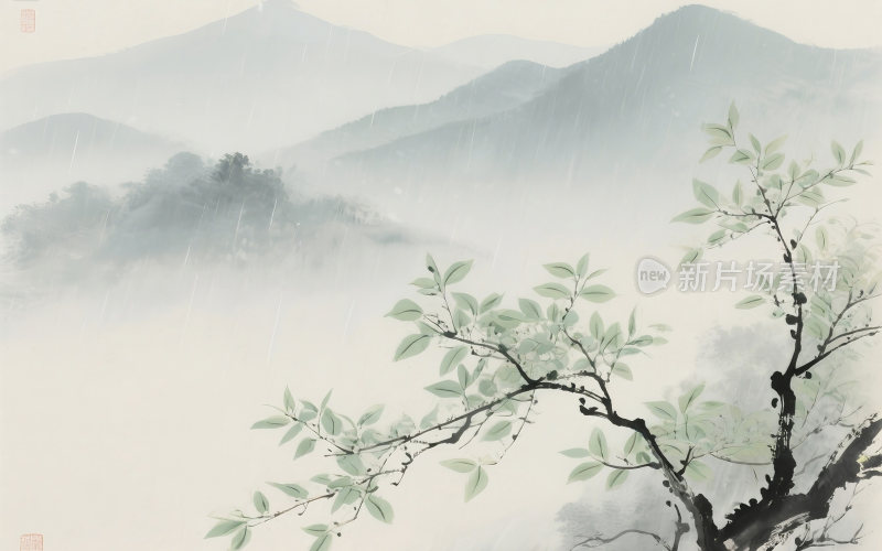 谷雨中国风山水插画