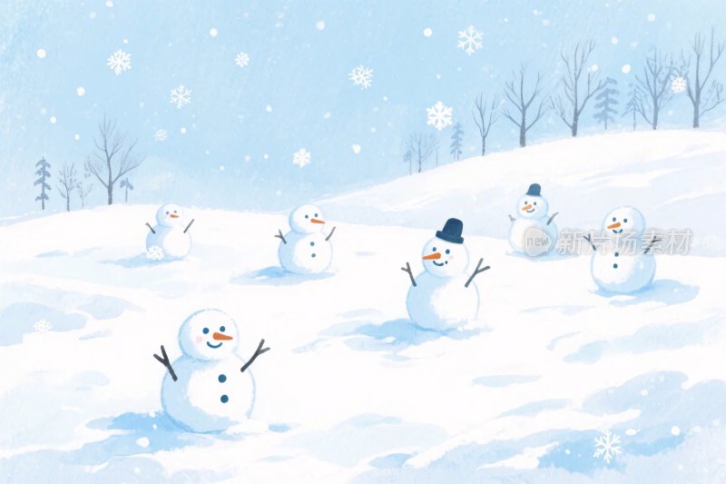 雪地中的雪人插画
