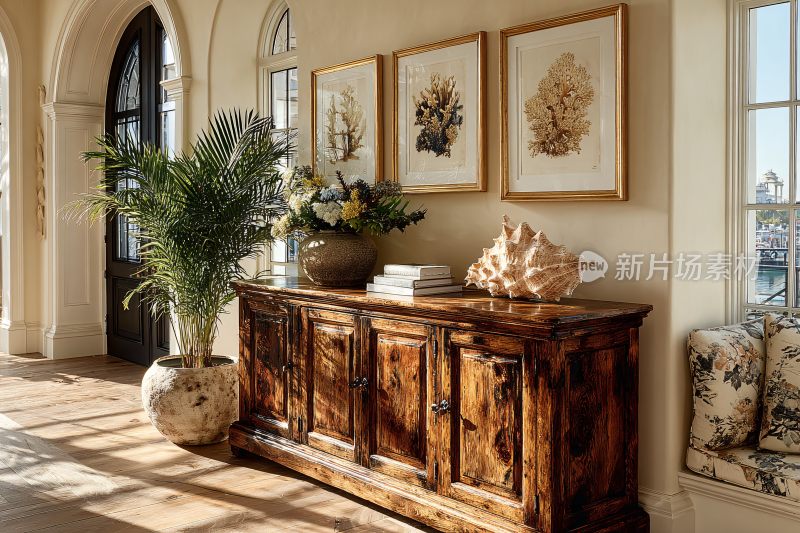 室内复古木质边柜装饰场景