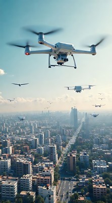 无人机编队飞越城市上空 无人机编队飞越城市上空