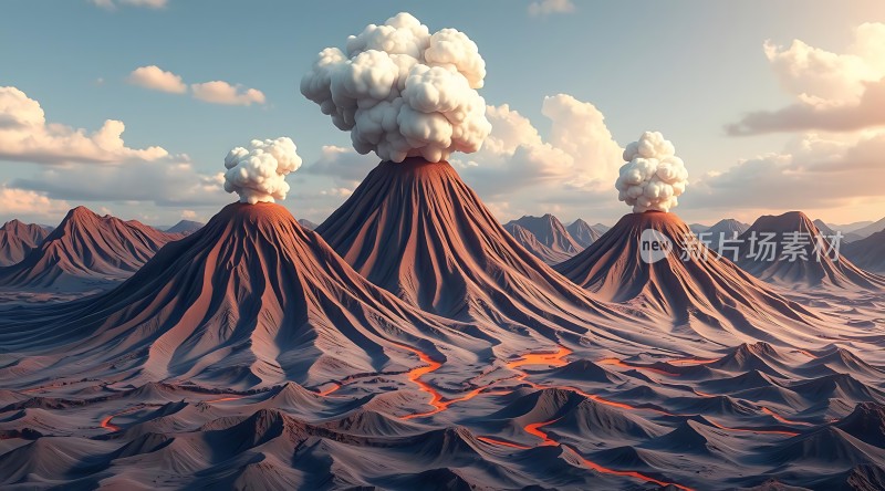 熔岩涌动云雾缭绕的山脉奇景