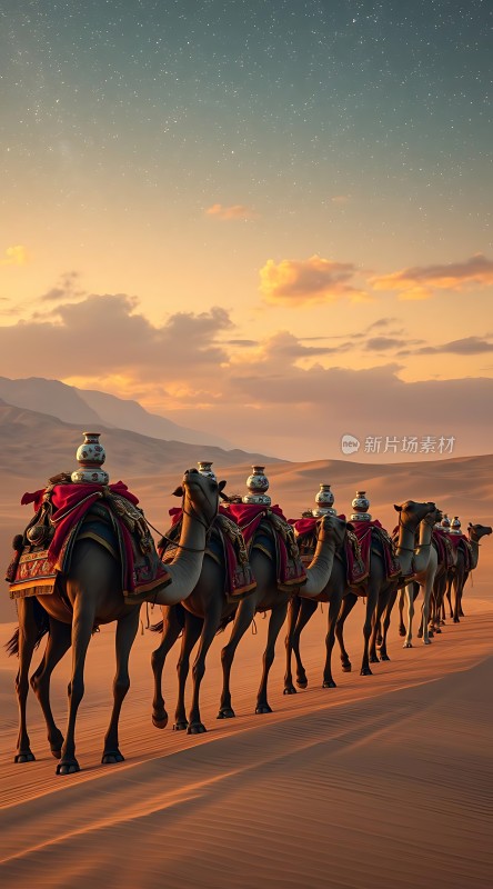 沙漠驼队夜行