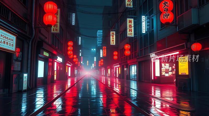 霓虹灯下的繁华街道