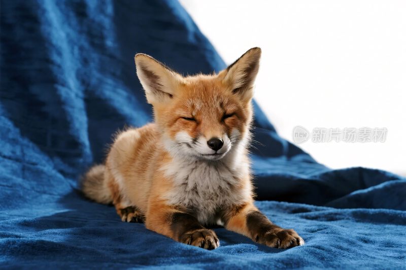 小狐狸在蓝色布上