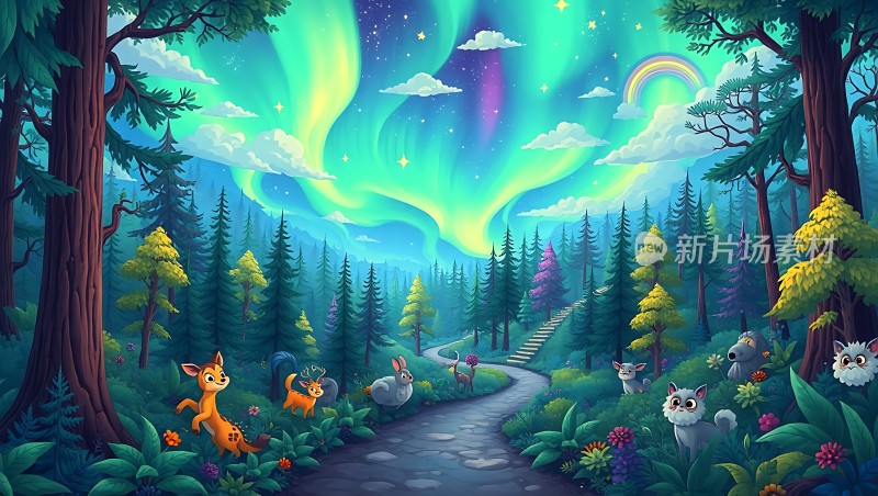 森林小径上的奇幻之夜