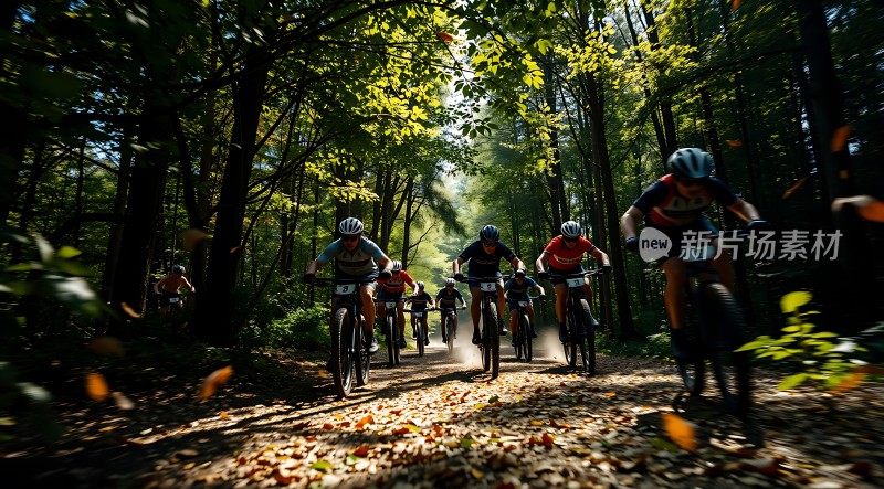 骑行者穿越森林小径