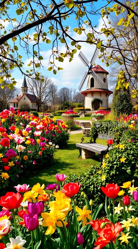 风车花海春意盎然