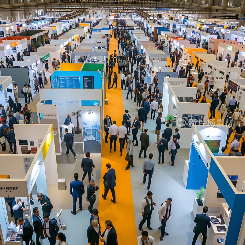 商业展会现场人潮涌动展位林立热闹非凡 <|user|>