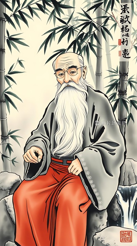 竹影下的智者沉思