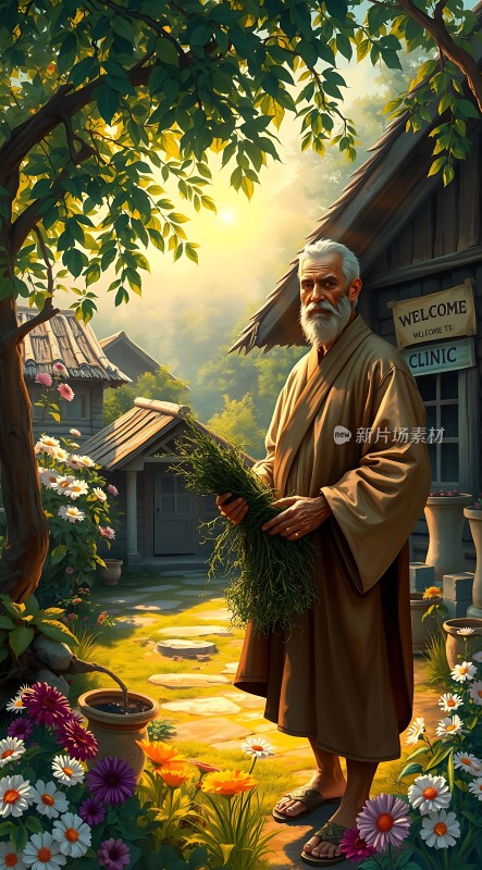 晨光下的乡村医生与自然和谐共处