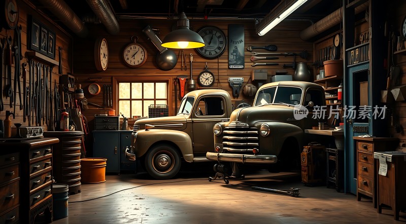 复古车库里的经典老车