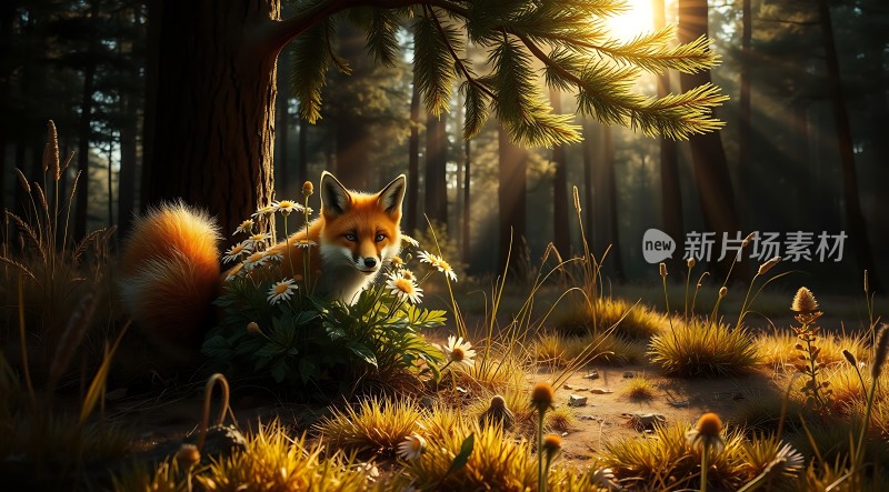 阳光下的森林小狐狸