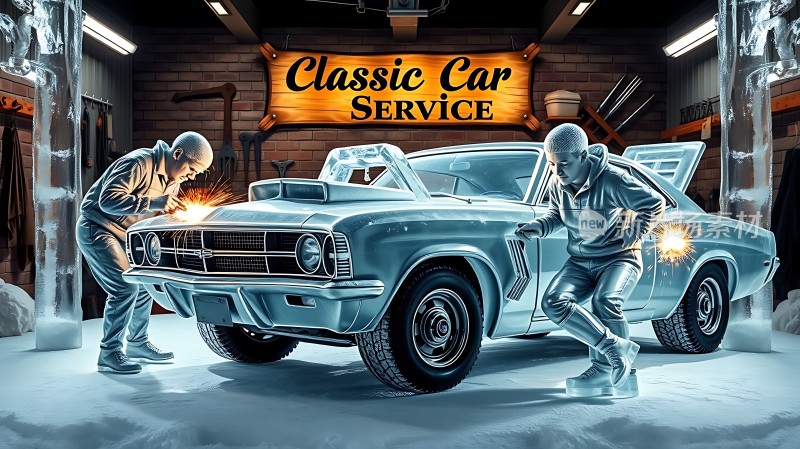 冰封车库里的经典车修理工