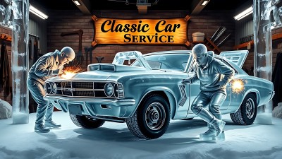 冰封车库里的经典车修理工 冰封车库里的经典车修理工