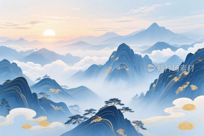 山水云雾风景插画