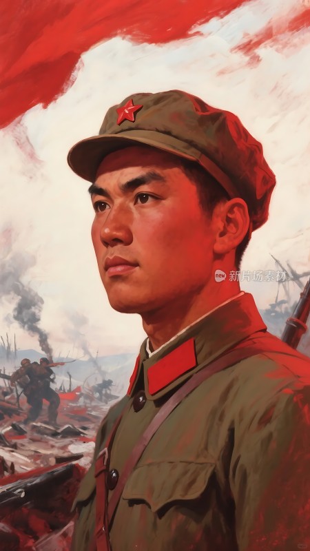 红色军装下的坚定目光