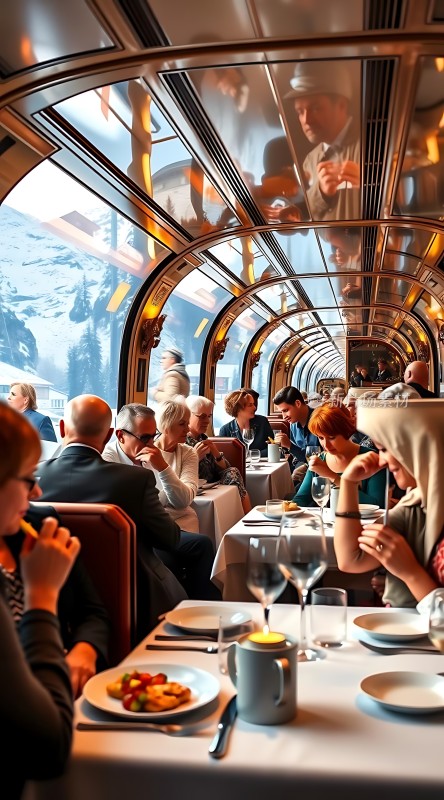 列车上的豪华餐车享受美食与美景