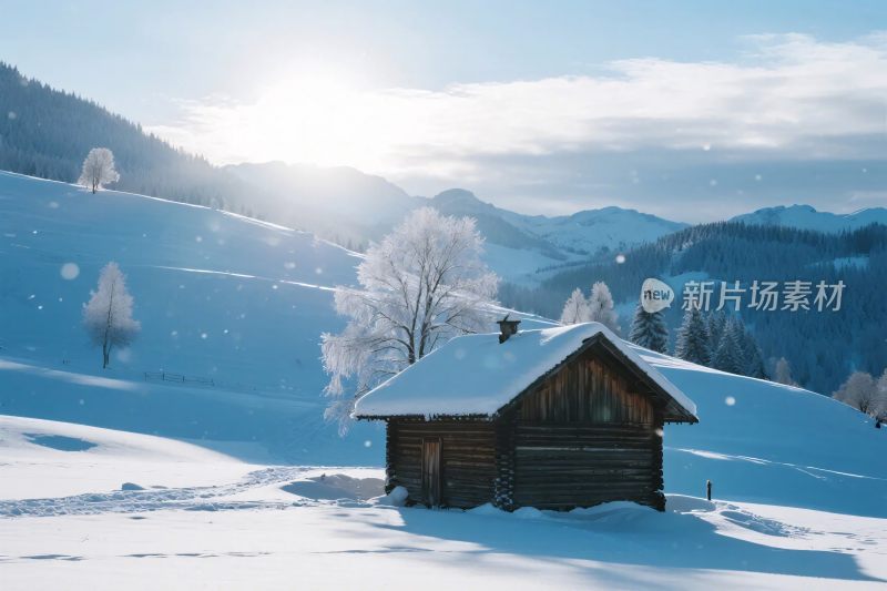 雪景木屋冬日风景